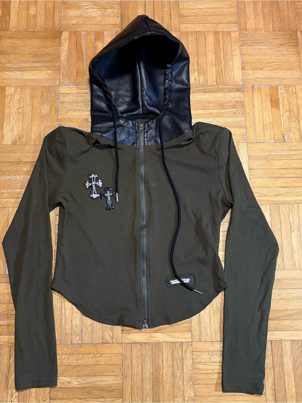 Custom Chrome Hearts Cropped Leather Hood Hoodie